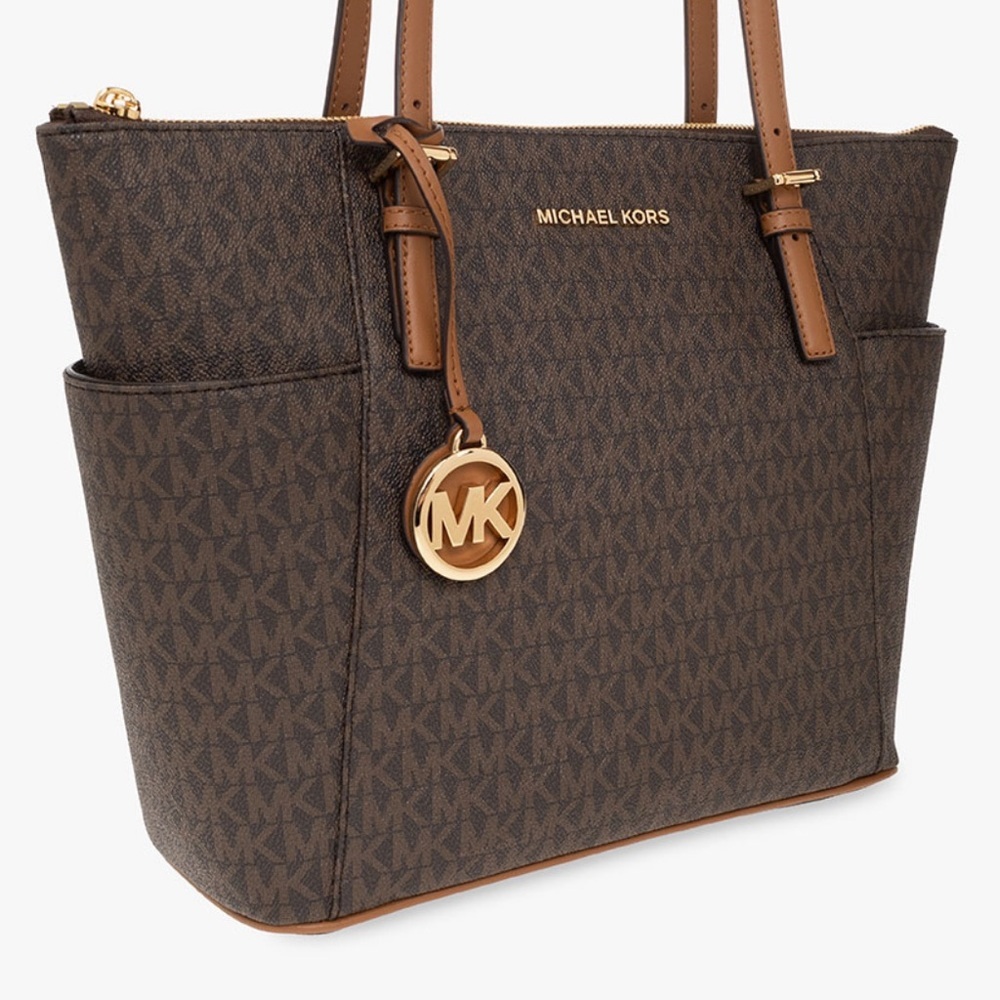 Women’s Handbag MICHAEL KORS Jet Set Leather Tote Brown Acorn AUTHENTIC NWT - Picture 9 of 11